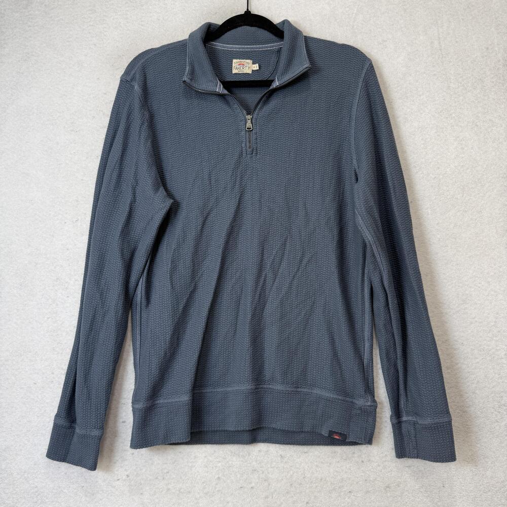 Faherty Sweatshirt Mens Medium Blue Waffle Knit 1/4 Zip Mock Neck Pullover